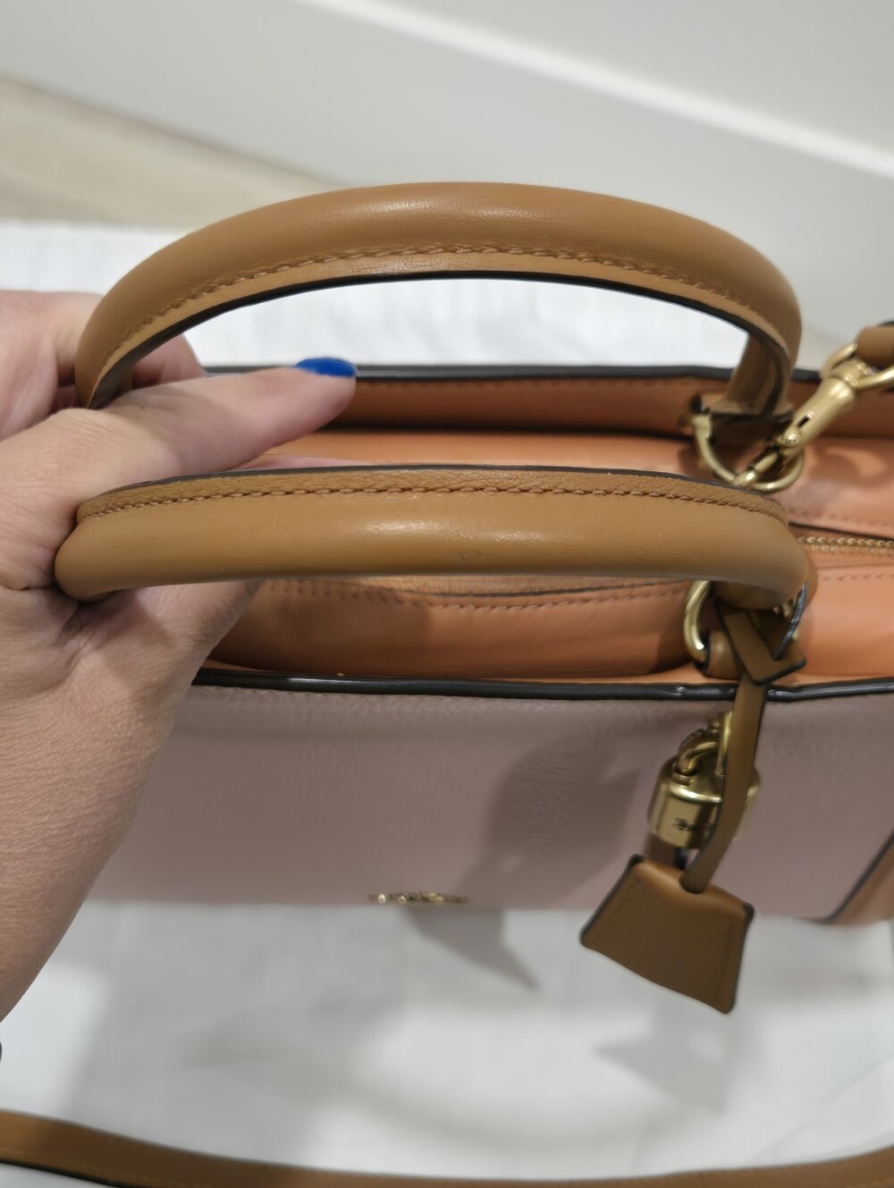 Coach Zoe Carryall 2 Way Pink and Tan Leather Satchel - Picture 10 of 13